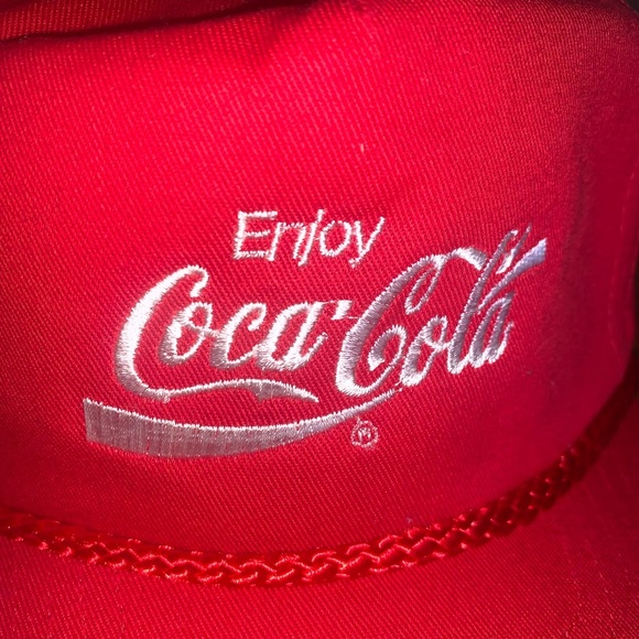 Vintagecore Coca-Cola Coke Red Trucker Flat Bill Snap Back Hat Cap Grandpa OS KC - Picture 5 of 6